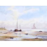 Rodger J. Sloan - BEACHED FISHING BOATS - Watercolour Drawing - 10 x 14 inches - Signed