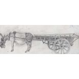 William Conor, RHA RUA - DONKEY & CART - Pencil on Paper - 2 x 5 inches - Signed