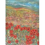 David Wilson - MOUNTAIN POPPIES - Oil on Board - 16 x 12 inches - Signed