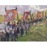 Richard Dunleavey - ORANGE PARADE AT ROSSNOWLAGH - Oil on Board - 12 x 14 inches - Signed