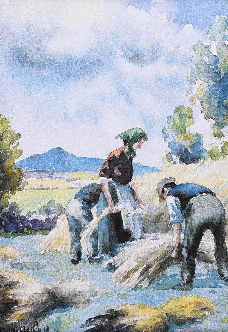 Charles McAuley - GATHERING HAY - Coloured Print - 8 x 6 inches - Unsigned