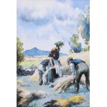 Charles McAuley - GATHERING HAY - Coloured Print - 8 x 6 inches - Unsigned