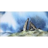 George A. Gourley - STANDING STONES, DONEGAL - Watercolour Drawing - 4 x 8 inches - Signed