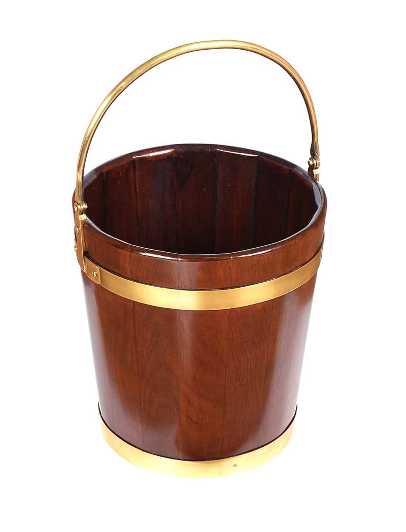 IRISH MAHOGANY BRASS BOUND PEAT BUCKET