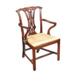 GEORGIAN MAHOGANY PIERCED BACK ARMCHAIR