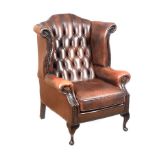 DEEP BUTTONED LEATHER WING BACK ARMCHAIR