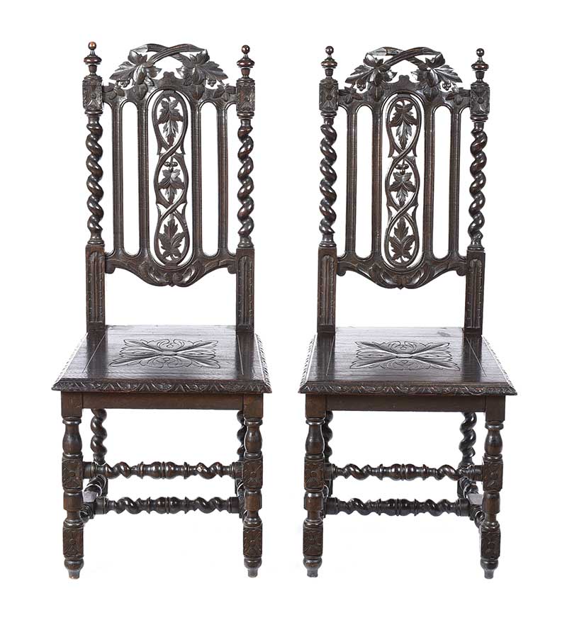 PAIR OF VICTORIAN CARVED OAK HALL CHAIRS - Image 6 of 7