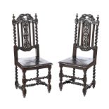 PAIR OF VICTORIAN CARVED OAK HALL CHAIRS
