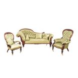 THREE PIECE VICTORIAN DEEP BUTTONED SUITE