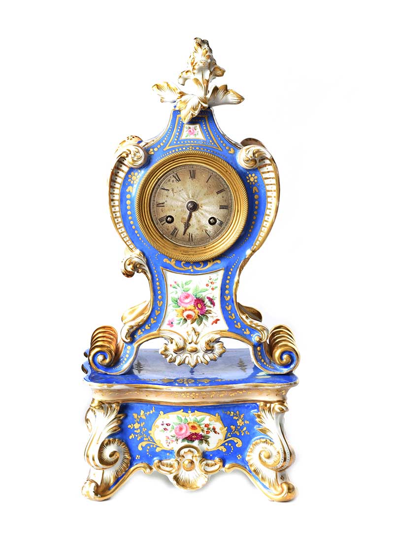 FRENCH PORCELAIN MARBLE CLOCK - Image 2 of 4