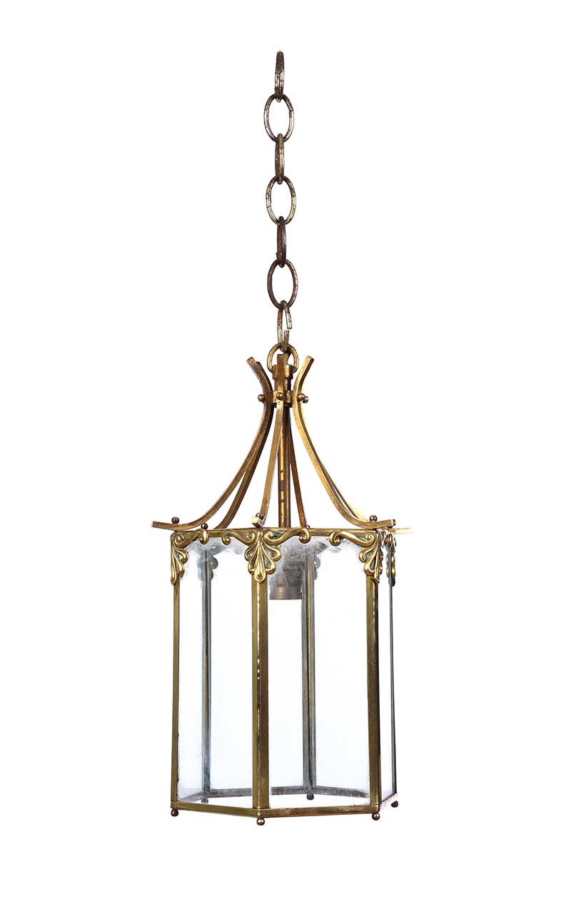 BRASS & GLASS HALL LANTERN - Image 3 of 3