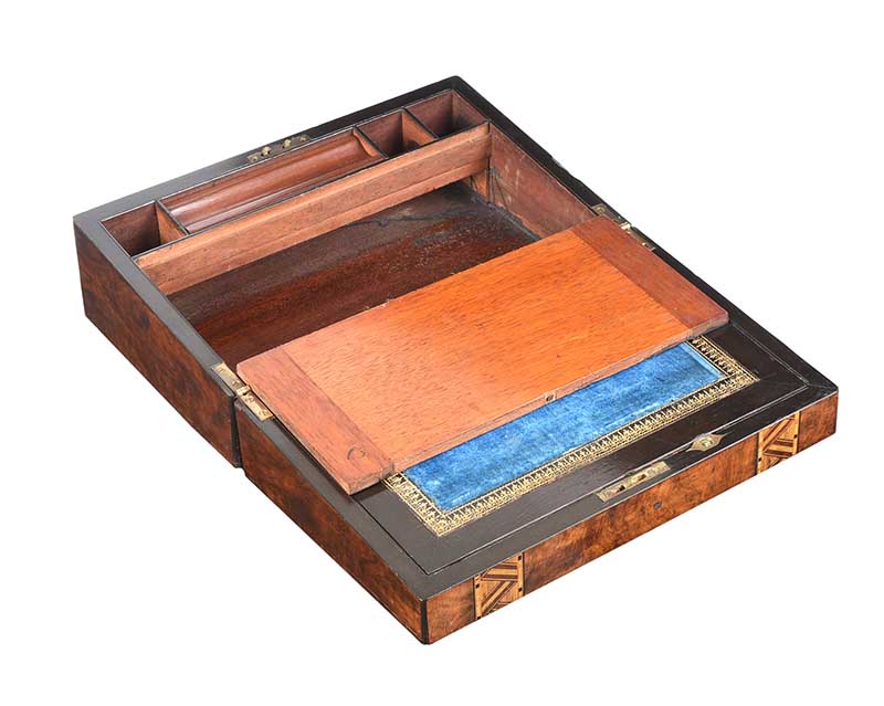 ANTIQUE INLAID WALNUT WRITING SLOPE - Image 4 of 4