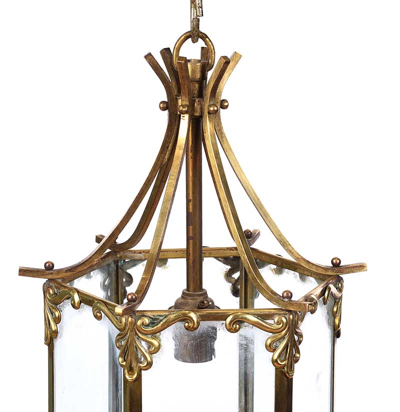 BRASS & GLASS HALL LANTERN - Image 2 of 3