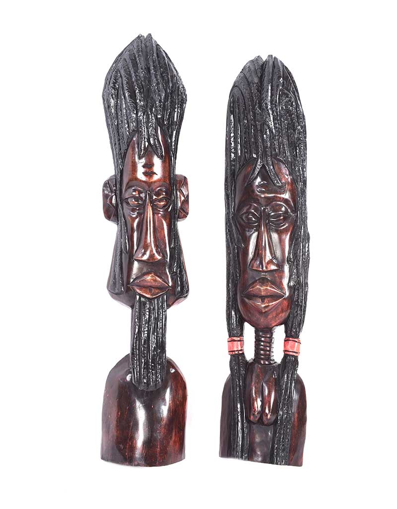 PAIR OF CARVED WOOD WALL MASKS