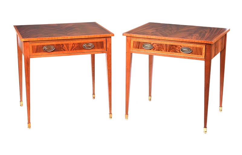 PAIR OF INLAID MAHOGANY LAMP TABLES