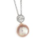 18CT WHITE GOLD PEARL AND DIAMOND PENDANT