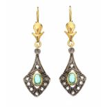 9CT GOLD EMERALD AND DIAMOND DROP EARRINGS