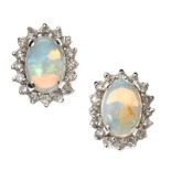 18CT WHITE GOLD OPAL AND DIAMOND EARRINGS