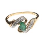 9CT GOLD EMERALD AND DIAMOND TWIST RING