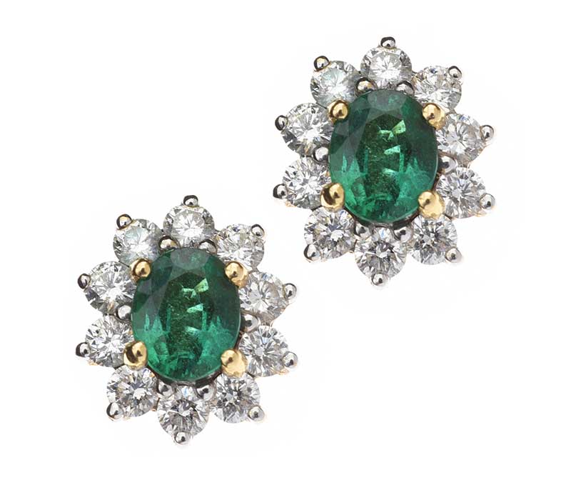 18CT GOLD EMERALD AND DIAMOND EARRINGS