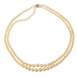 DOUBLE STRING OF SIMULATED PEARLS WITH 9CT GOLD CLASP