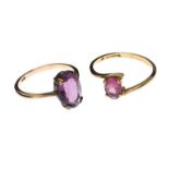 TWO 9CT GOLD AMETHYST RINGS