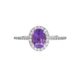 18CT WHITE GOLD AMETHYST AND DIAMOND RING