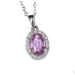 18CT WHITE GOLD PINK SAPPHIRE AND DIAMOND NECKLACE