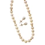 9CT GOLD FRESHWATER PEARL NECKLACE AND EARRINGS