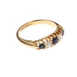 18CT GOLD SAPPHIRE AND DIAMOND FIVE STONE RING