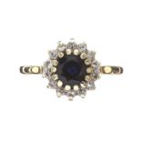 9CT GOLD SAPPHIRE AND DIAMOND CLUSTER RING
