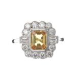 PLATINUM YELLOW SAPPHIRE AND DIAMOND RING