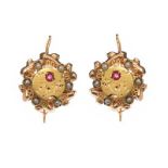 EDWARDIAN 15CT GOLD RUBY AND PEARL EARRINGS