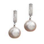 18CT WHITE GOLD SOUTH SEA PEARL AND DIAMOND EARRINGS