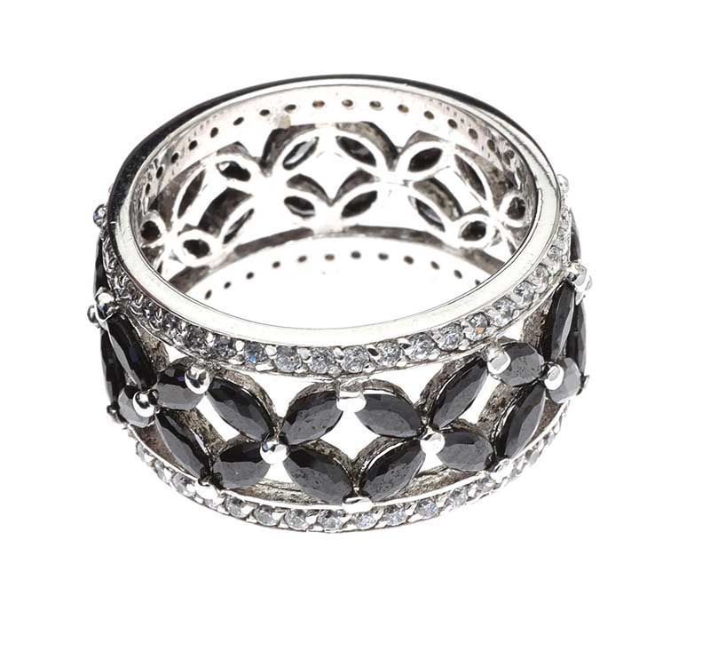 GEORGINI RHODIUM-PLATED BLACK STONE RING - Image 2 of 3