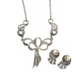 MARCASITE AND PEARL NECKLACE AND EARRING SET