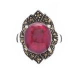 STERLING SILVER NATURAL RUBY AND MARCASITE RING