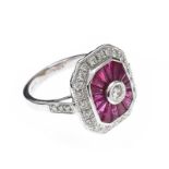 18CT WHITE GOLD RUBY AND DIAMOND TARGET RING