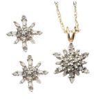 9CT GOLD DIAMOND NECKLACE AND EARRING SET