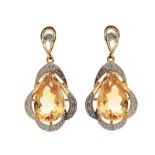 14CT GOLD TOPAZ AND DIAMOND DROP EARRINGS