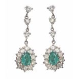 18CT WHITE GOLD EMERALD AND DIAMOND EARRINGS