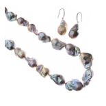 STRAND OF GREY BAROQUE PEARLS AND EARRINGS