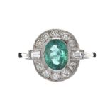 18CT WHITE GOLD EMERALD AND DIAMOND RING