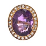 1950'S 18CT GOLD AMETHYST AND DIAMOND RING