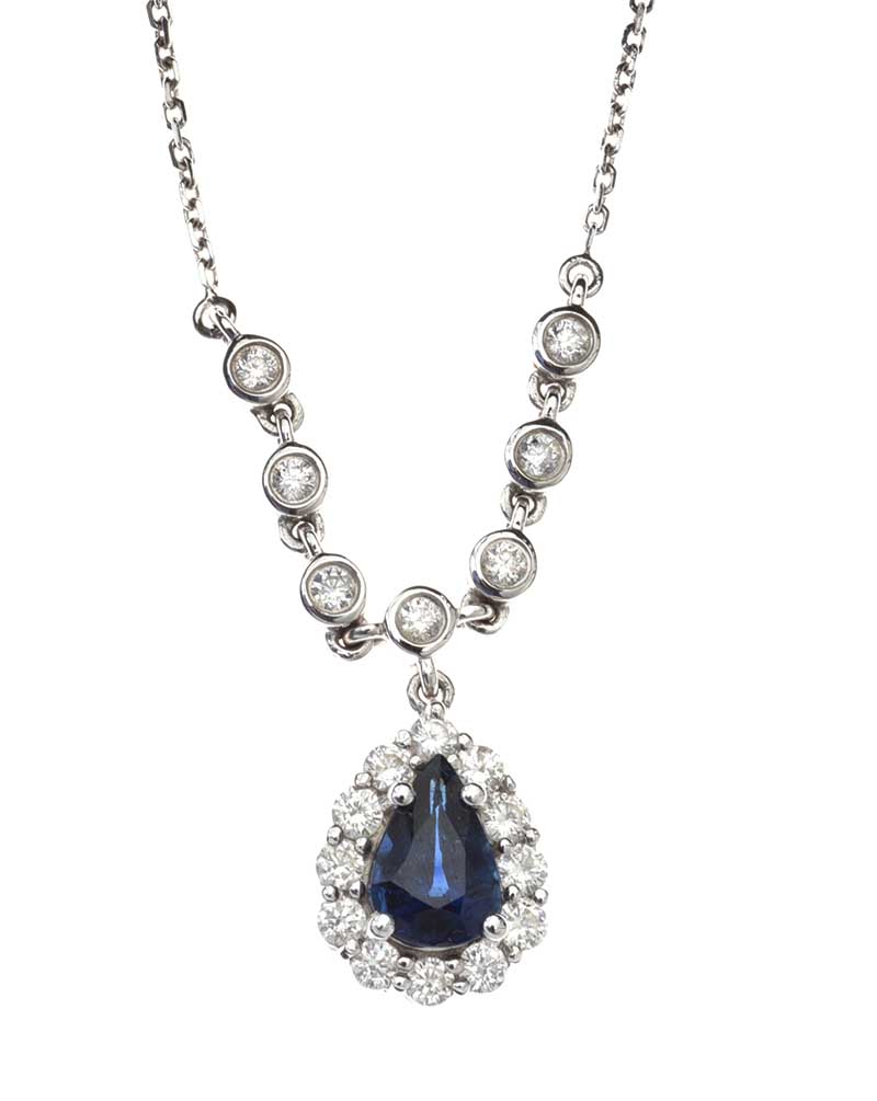 18CT WHITE GOLD SAPPHIRE AND DIAMOND NECKLACE