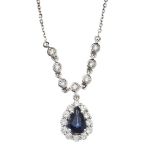18CT WHITE GOLD SAPPHIRE AND DIAMOND NECKLACE