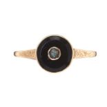 14CT GOLD ONYX AND DIAMOND RING