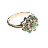 9CT GOLD TURQUOISE AND PEARL CLUSTER RING