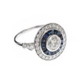 18CT WHITE GOLD SAPPHIRE AND DIAMOND RING