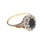 9CT GOLD SAPPHIRE AND DIAMOND CLUSTER RING